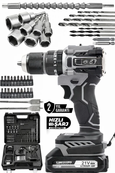 KİMMEER PLUS 21v Çift Akülü Vidalama Çelik Mandren Kömürsüz Motor Darbeli Şarjlı Matkap ürün görseli 1