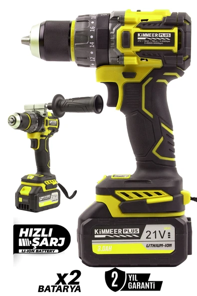 KİMMEER PLUS 21v Çift Akülü Vidalama Çelik Mandren Kömürsüz Motor Darbeli Şarjlı Matkap ürün görseli 1