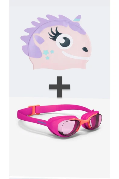 Silikon Havuz Bonesi - Pembe/Mor Unicorn Modeli - Standart Beden+ Pembe yüzücü gözlüğü ürün görseli 1