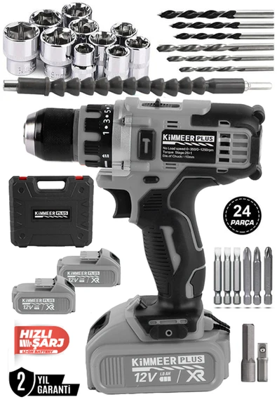 KİMMEER PLUS 18V Metal Şanzıman Darbeli Şarjlı Matkap 24 Parça Akülü Vidalama Akülü Matkap Seti Pılastik Madren ürün görseli 1