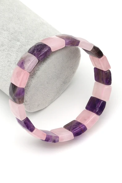 Ametist-Pembe Kuvars Doğal Taş Bileklik 11 x 15 mm Özel Kesim - BLK-2385 ürün görseli 1