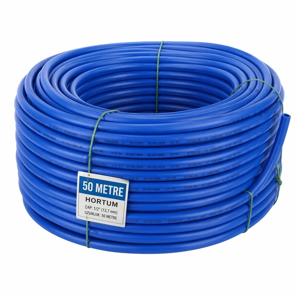 Süper Mavi Kauçuklu Bahçe Hortumu 50 Metre Ekstra Kalın Sağlam Su Sulama Yıkama Hortum 12.5 mm 1/2" ürün görseli 1