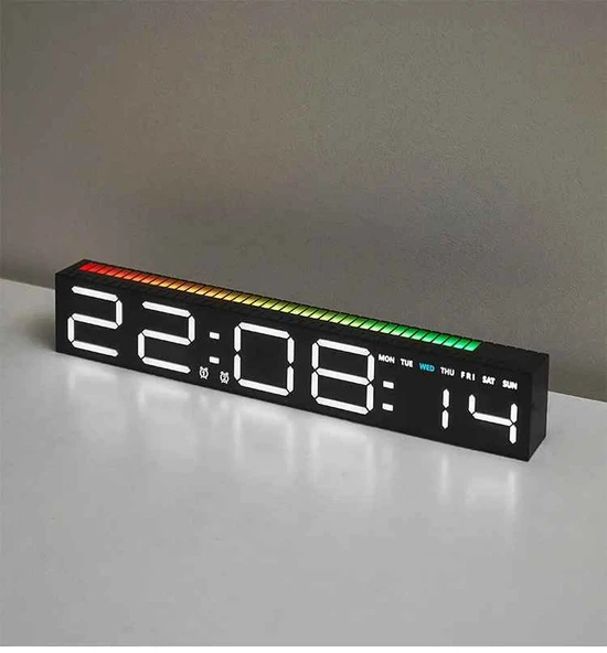 TechTic Geniş Ekran Dijital Masa Saati Ses Ritim Sensörlü RGB Işık Tarih Alarm Özellikli Modern LED Saat ürün görseli 1