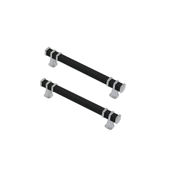 Defne Zamak Kulp Kare Çizgili Model  Yüzüklü Tepsi Kulpu 12 CM (2 Adet)  Siyah Üstü Gümüş ürün görseli 1
