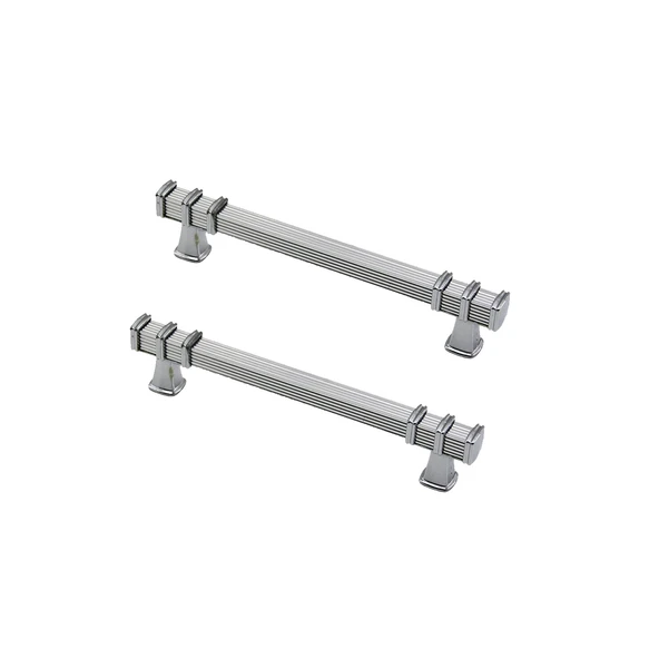 Defne Zamak Kulp Kare Çizgili Model  Yüzüklü Tepsi Kulpu 12 CM (2 Adet)  Gümüş ürün görseli 1