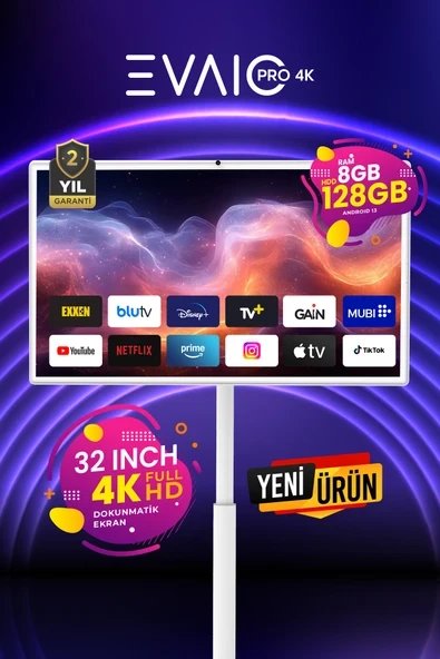 EVAIO PRO 4K 32" Android Smart Taşınabilir LED TV ürün görseli 1