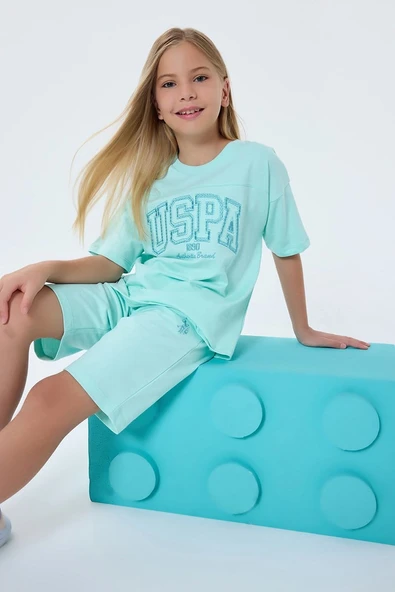 U.S. Polo Assn Kız Çocuk  2 li Şort T-shirt Takım Nil ürün görseli 1