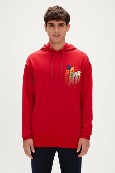 Rainbow Hoodie Crimson-Red Kırmızı Kapüşonlu Erkek Sweatshirt ürün görseli 1