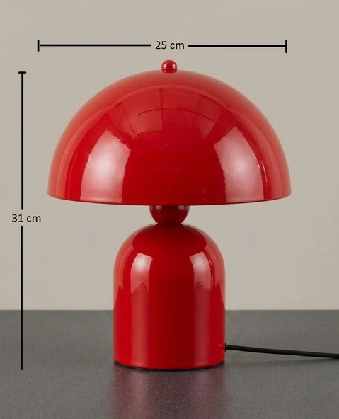 Ruby Mantar Tasarım Kırmızı Abajur 25 cm - Resim 3