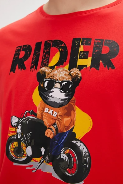 Bad Bear Fever Kırmızı Baskılı Erkek Tişört - Resim 2