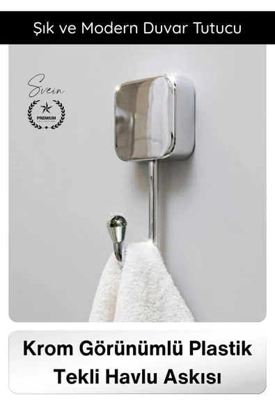 #Askı Krom Görünümlü Plastik Tekli Havlu Askısı Banyo Mutfak Duvar Askı Havlu Tutucu Duvara Monte Şık ve Modern Minimal ürün görseli 1