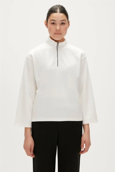 Lexi Half-zip Off-white Beyaz Yarım Fermuarlı Kadın Sweatshirt ürün görseli 1