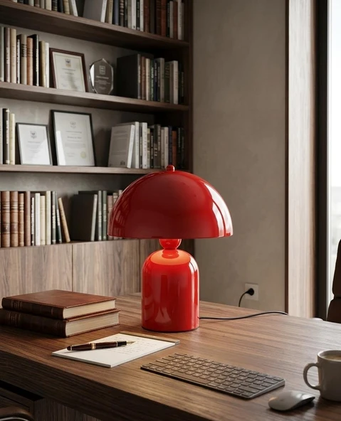Ruby Mantar Tasarım Kırmızı Abajur 25 cm - Resim 4