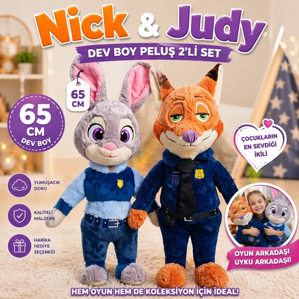 65 CM Dev Boy Nick ve Judy Peluş Oyuncak 2’li Set Yumuşacık Özel Koleksiyon ürün görseli 1