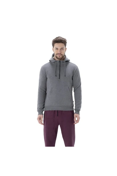 Erkek Gri Yarım Fermuar Kapüşonlu Sweatshirt 2012051 ürün görseli 1