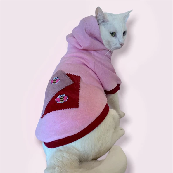 Pink Burgundy Bee Kapşonlu Sweatshirt  Kedi Kıyafeti ürün görseli 1