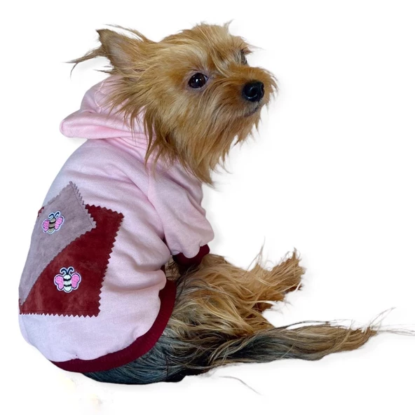 Pink Burgundy Bee Kapşonlu Sweatshirt Köpek Kıyafeti ürün görseli 1