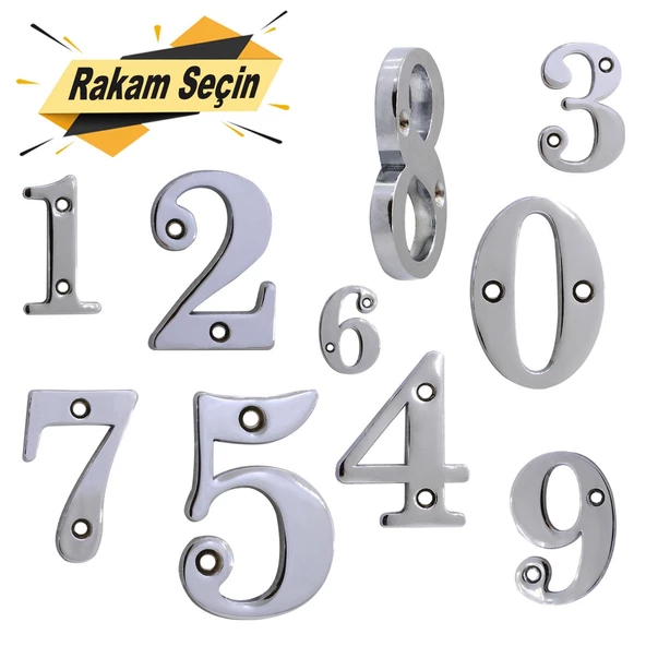 Çelik Kapı Numarası 5 cm Parlak Krom (RAKAM SEÇİN) ürün görseli 1