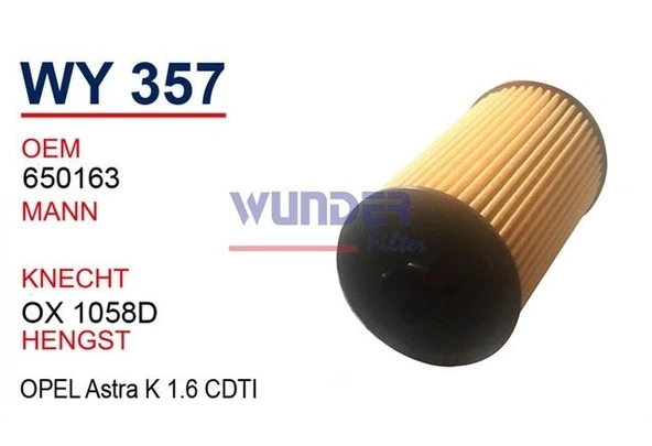 WUNDER WY357 Opel Astra J 1.6 Dizel Yağ Fİltresi ürün görseli 1