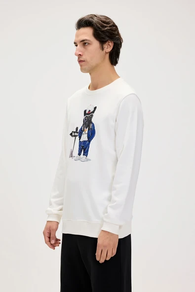 Bad Bear Panther Beyaz Erkek Sweatshirt - Resim 4