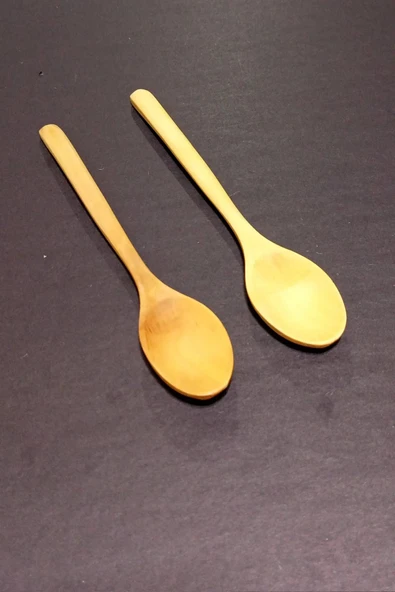 DepoTrend 2 Adet 23 cm Doğal Bambu Küçük Başlıklı Yemek Kaşığı Seti (Tahta Kaşık) ürün görseli 1