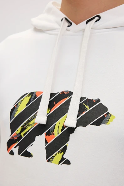 Bad Bear Mono Beyaz Erkek Kapüşonlu Sweatshirt - Resim 5