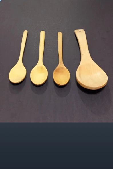 DepoTrend 4 Parça Doğal Bambu Mutfak Servis ve Pişirme Seti (Tahta Kaşık) ürün görseli 1