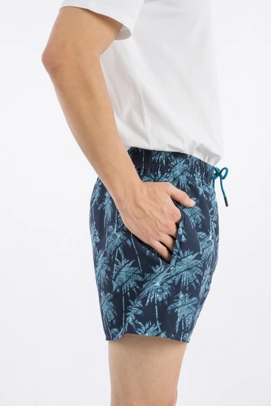Erkek Desenli Swim Şort Mavi - Resim 4