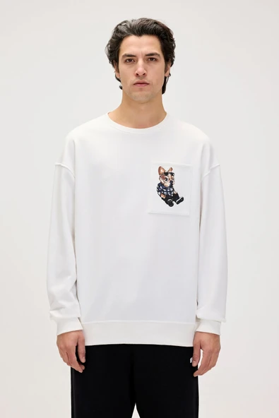 Bad Bear Javed Beyaz Erkek Baskılı Sweatshirt ürün görseli 1