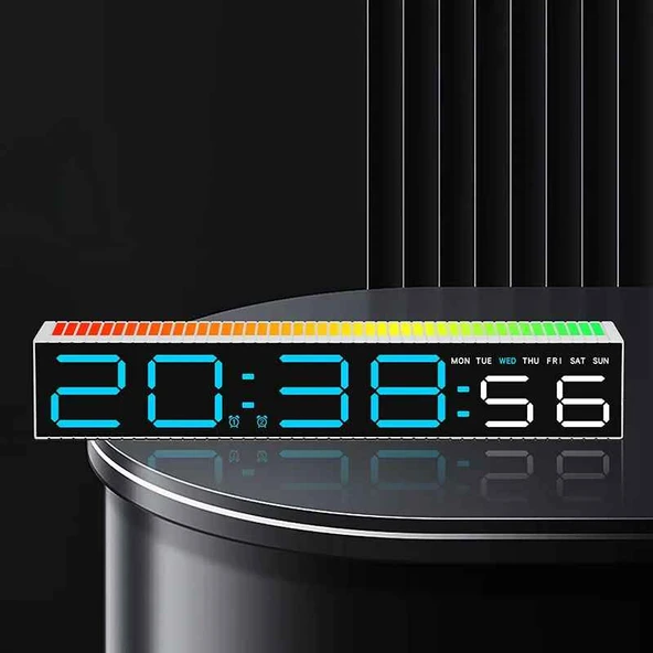 Monozone Dijital LED Masa Saati (Ses Ritim Sensörlü) RGB Işıklı Alarm Saat Müzikle Senkron Dekoratif Gece Lambası ürün görseli 1