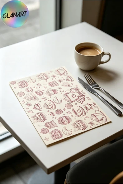 30 adet 28x41 cm ebatlarında masa üstü kraft amerikan servis kağıdı pasta desen ürün görseli 1