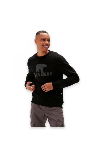 Bad Bear Logo Crewneck Siyah Erkek Sweatshirt - Resim 2
