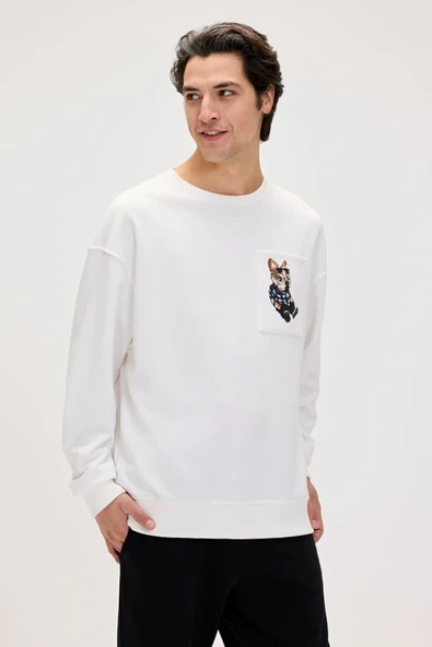 Bad Bear Javed Beyaz Erkek Baskılı Sweatshirt - Resim 2