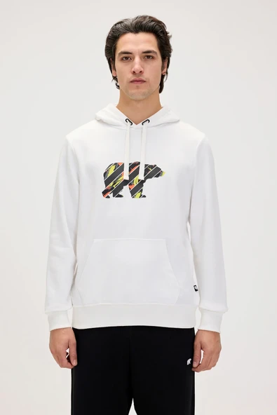 Mono Beyaz Erkek Kapüşonlu Sweatshirt ürün görseli 1