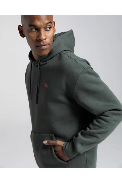 Kappa Authentic Fuji Erkek Haki Oversize Hoodie - Resim 4