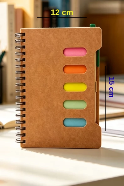 a6 boy 80 yaprak çizgili sert kapak postijli kalemli  not defteri  (12x15 cm) ürün görseli 1