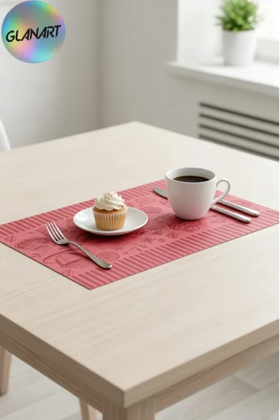 30 adet 28x41 cm ebatlarında masa üstü kraft amerikan servis kağıdı pasta desen pembe ürün görseli 1