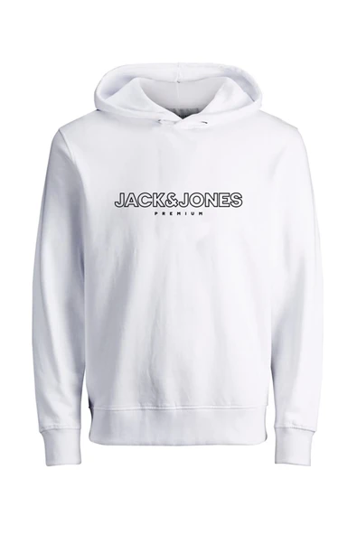 Jack & Jones Erkek Baskılı Kapüşonlu Beyaz Sweatshirt ürün görseli 1