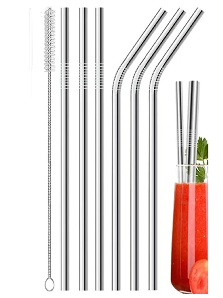 Mucit Home 7 Parça Parça Metal Pipet Seti Paslanmaz Çelik Pipet Ve Çubuk Pipet Temizleme Fırçası ürün görseli 1