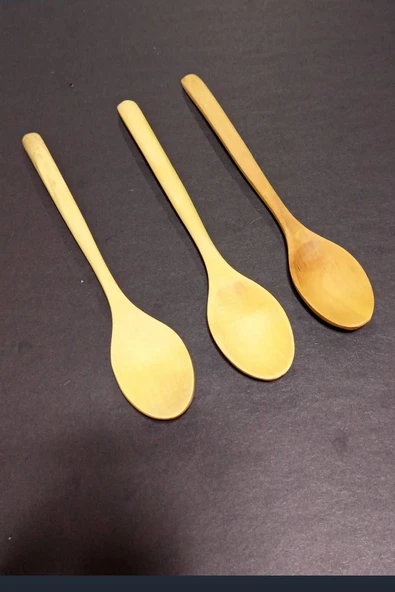 DepoTrend 3 Adet 23 cm Doğal Bambu Küçük Başlıklı Tadım Yemek Kaşığı Seti ürün görseli 1
