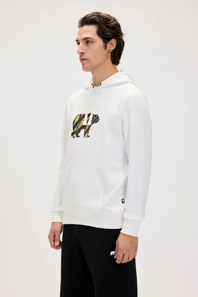 Bad Bear Mono Beyaz Erkek Kapüşonlu Sweatshirt - Resim 3