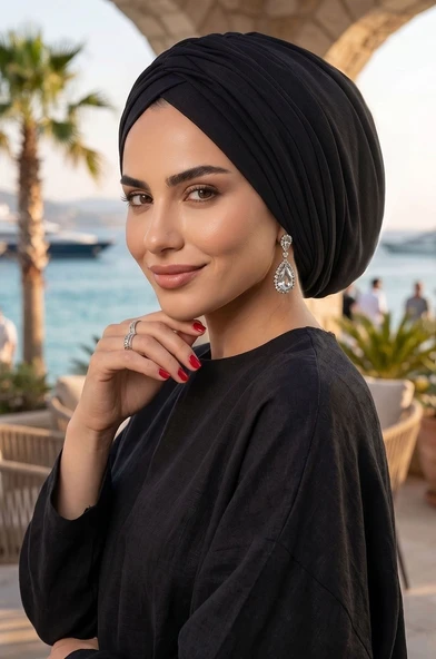 Siyah Çift Katlı Drapeli Salaş Bone - Resim 2