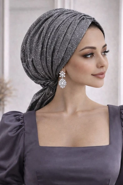 Füme Işıltılı Abiye Tokalı Bone ürün görseli 1