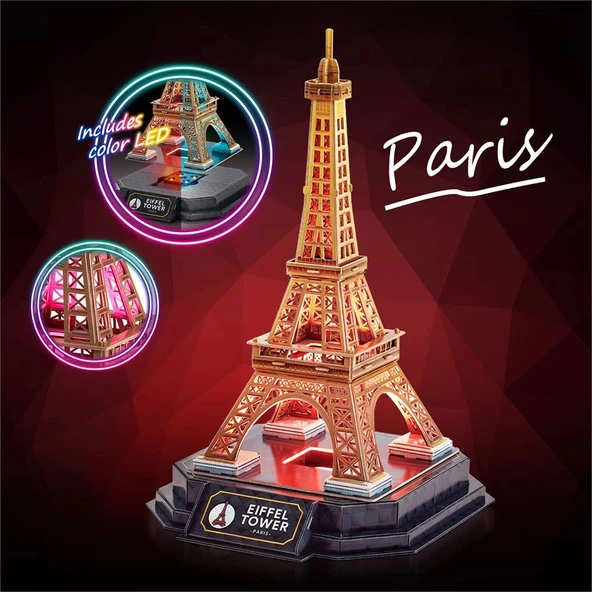 Eyfel Kulesi 3D Puzzle (Led Işıklı) L534h - Resim 4