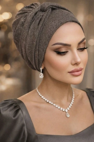 Füme Simli Burgu Detaylı Abiye Bone ürün görseli 1