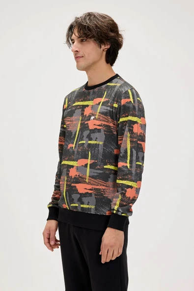 Bad Bear Flame Siyah Erkek Baskılı Sweatshirt - Resim 5