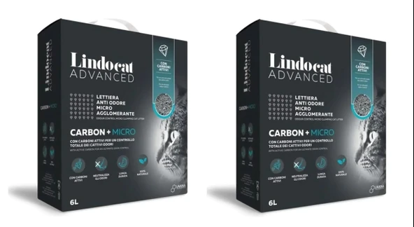 LindoCat Advanced Carbon + Micro Aktif Karbonlu Topaklaşan Kedi Kumu 6 Lt. X 2 Adet ürün görseli 1