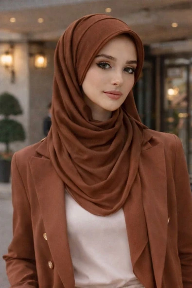 Karamel Kahve Şapkalı Şal ürün görseli 1