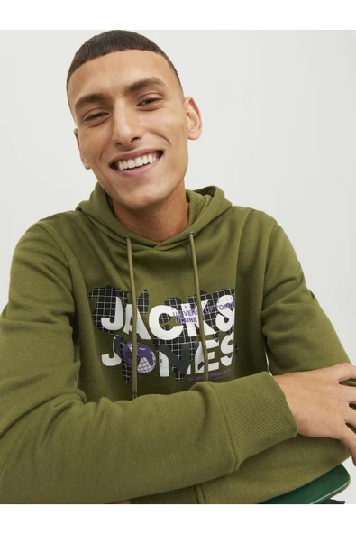 Jack & Jones Logolu Kapüşonlu Sweatshirt - Dust - Resim 4