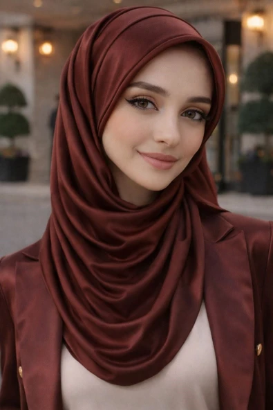 Bordo Şapkalı Şal - Resim 2